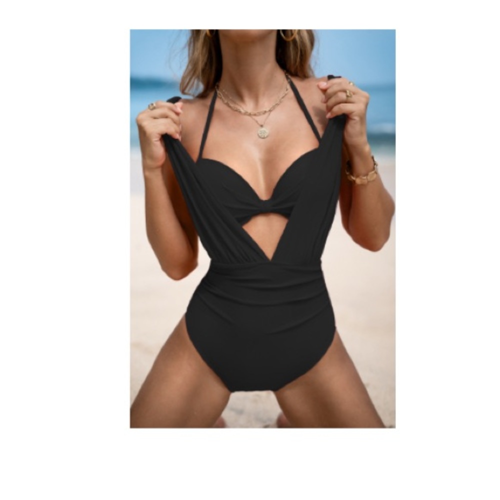 Cupshe Black Underwire Tummy Control One Piece Swimsuit medium